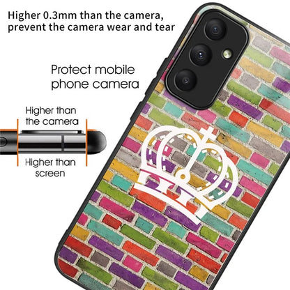 For Samsung Galaxy A55 5G Phone Case Tempered Glass Back Cover with Pattern Design