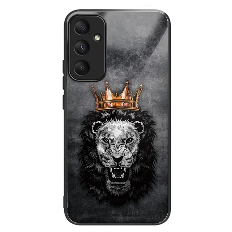 For Samsung Galaxy A55 5G Phone Case Tempered Glass Back Cover with Pattern Design