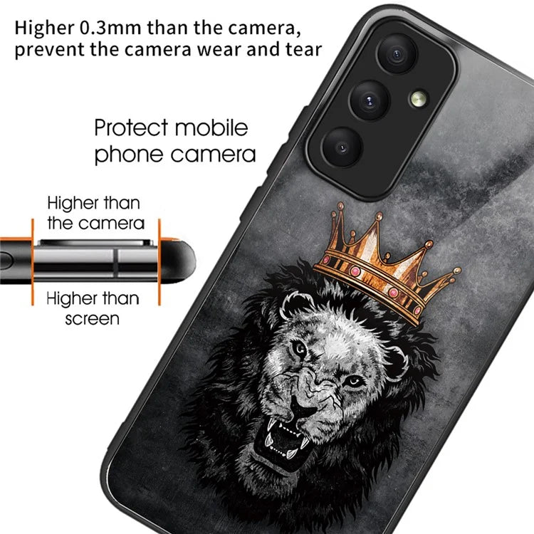For Samsung Galaxy A55 5G Phone Case Tempered Glass Back Cover with Pattern Design