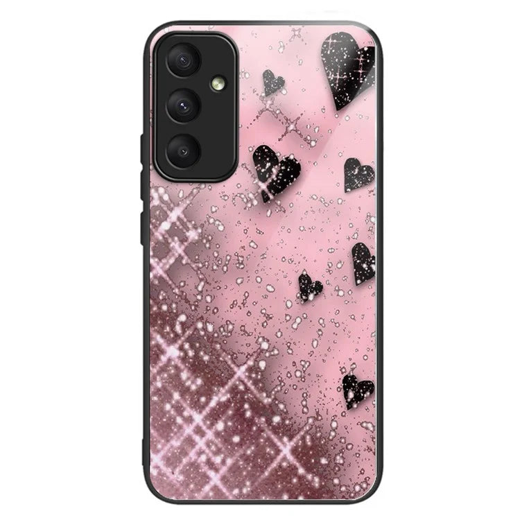 For Samsung Galaxy A55 5G Phone Case Tempered Glass Back Cover with Pattern Design