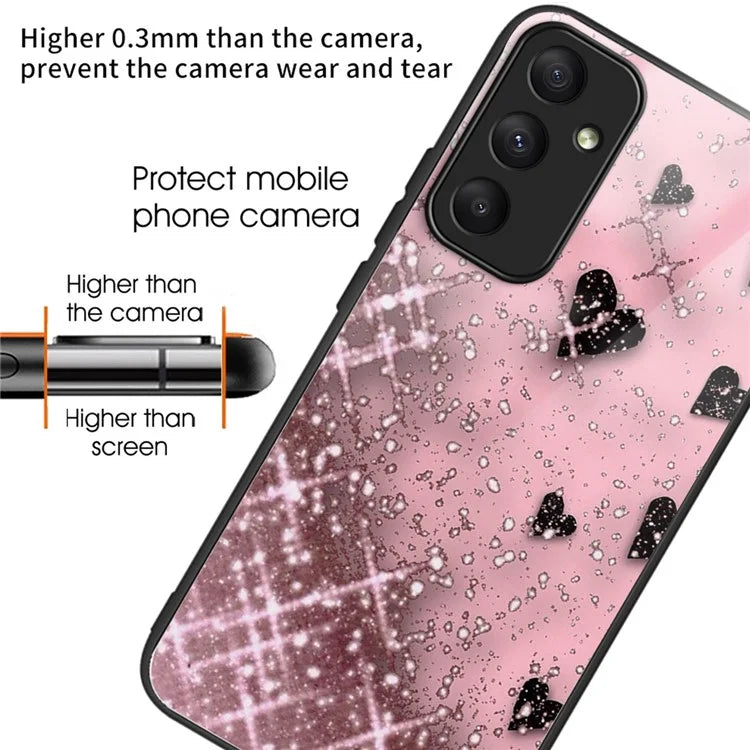 For Samsung Galaxy A55 5G Phone Case Tempered Glass Back Cover with Pattern Design