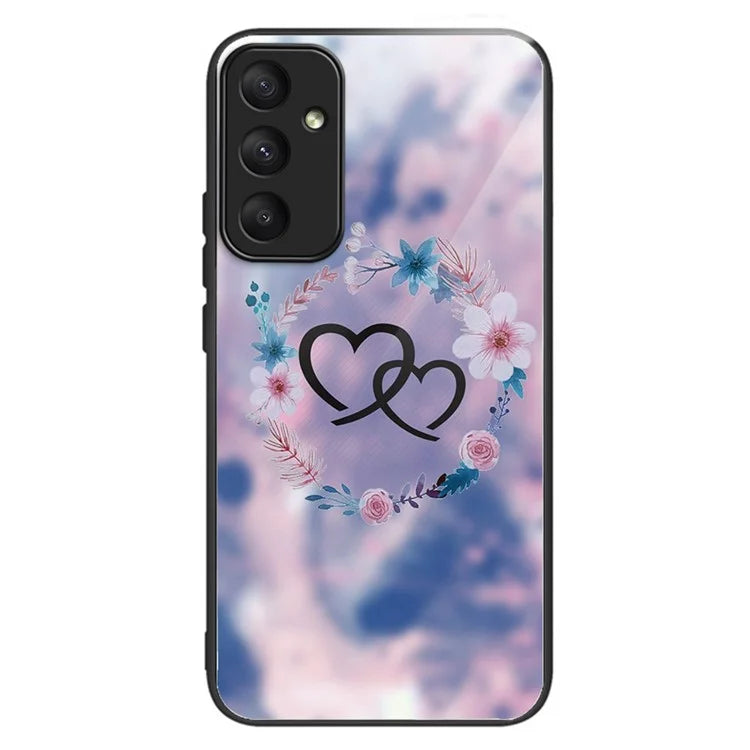 For Samsung Galaxy A55 5G Phone Case Tempered Glass Back Cover with Pattern Design