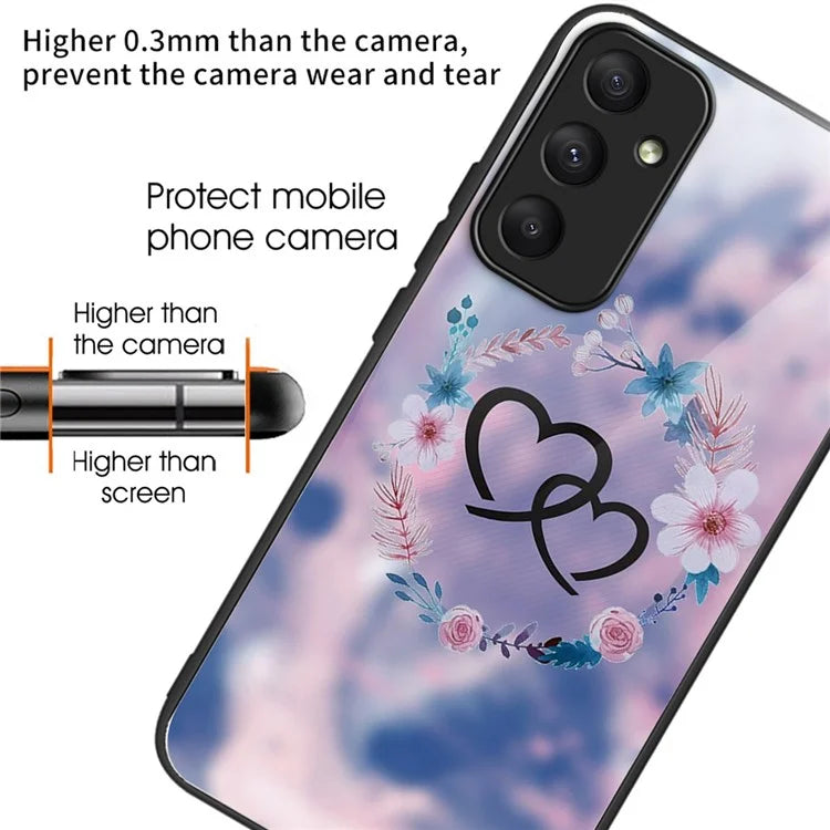 For Samsung Galaxy A55 5G Phone Case Tempered Glass Back Cover with Pattern Design