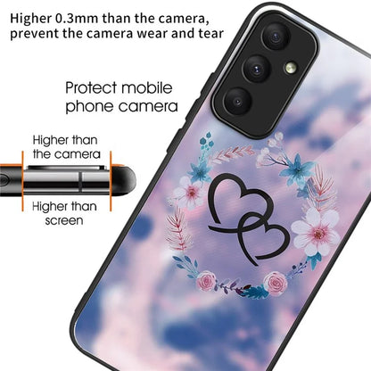 For Samsung Galaxy A55 5G Phone Case Tempered Glass Back Cover with Pattern Design