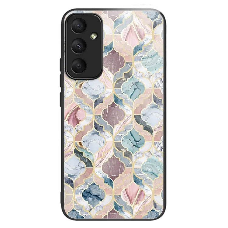 For Samsung Galaxy A55 5G Phone Case Tempered Glass Back Cover with Pattern Design