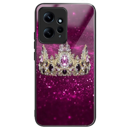 For Xiaomi Redmi Note 12 4G Pattern Tempered Glass Phone Cover TPU Bumper Protection