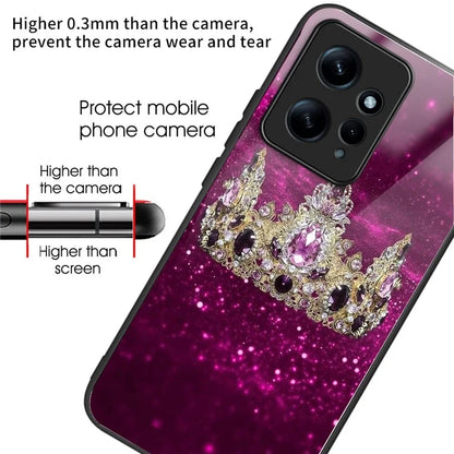 For Xiaomi Redmi Note 12 4G Pattern Tempered Glass Phone Cover TPU Bumper Protection