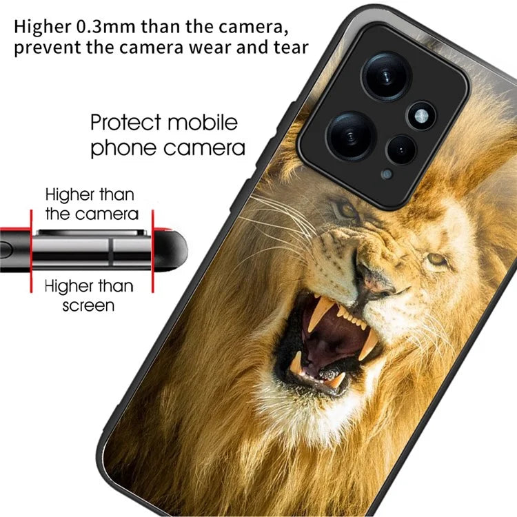For Xiaomi Redmi Note 12 4G Pattern Tempered Glass Phone Cover TPU Bumper Protection