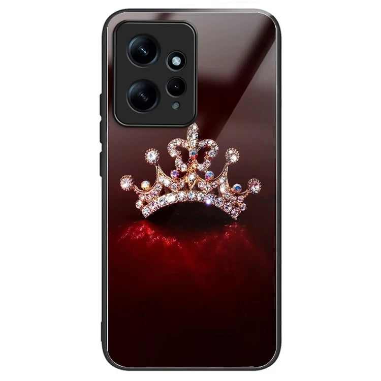 For Xiaomi Redmi Note 12 4G Pattern Tempered Glass Phone Cover TPU Bumper Protection