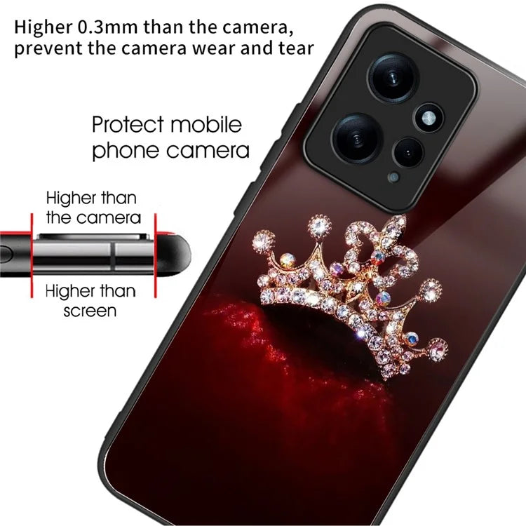 For Xiaomi Redmi Note 12 4G Pattern Tempered Glass Phone Cover TPU Bumper Protection