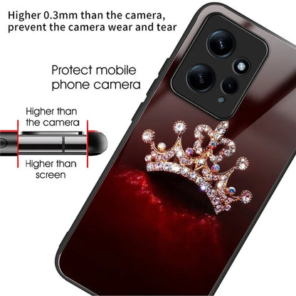 For Xiaomi Redmi Note 12 4G Pattern Tempered Glass Phone Cover TPU Bumper Protection
