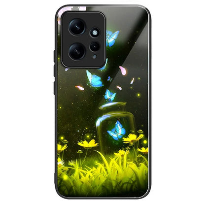 For Xiaomi Redmi Note 12 4G Pattern Tempered Glass Phone Cover TPU Bumper Protection