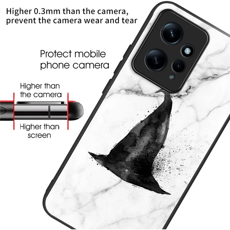 For Xiaomi Redmi Note 12 4G Pattern Tempered Glass Phone Cover TPU Bumper Protection