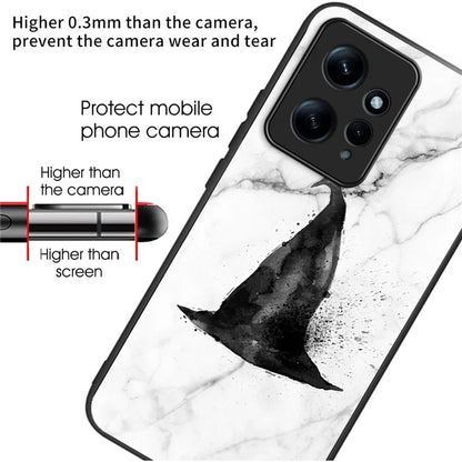 For Xiaomi Redmi Note 12 4G Pattern Tempered Glass Phone Cover TPU Bumper Protection