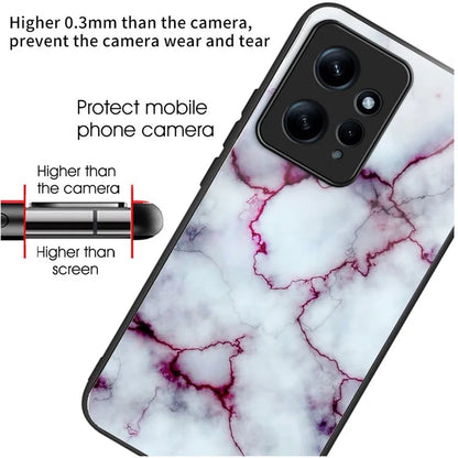 For Xiaomi Redmi Note 12 4G Pattern Tempered Glass Phone Cover TPU Bumper Protection