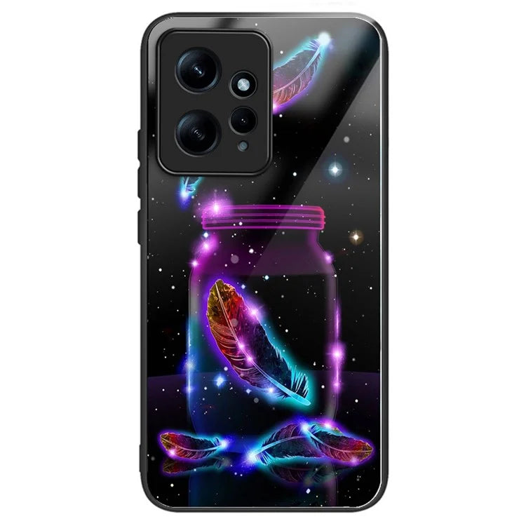 For Xiaomi Redmi Note 12 4G Pattern Tempered Glass Phone Cover TPU Bumper Protection