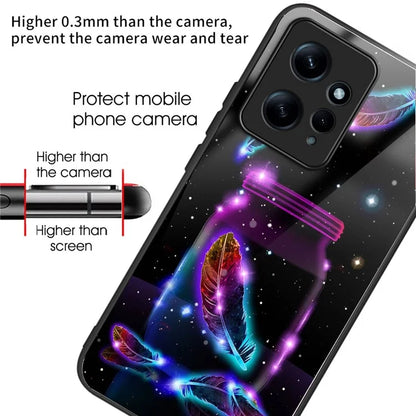 For Xiaomi Redmi Note 12 4G Pattern Tempered Glass Phone Cover TPU Bumper Protection