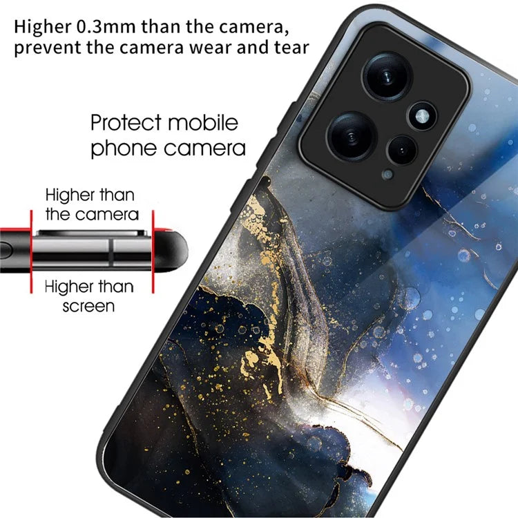 For Xiaomi Redmi Note 12 4G Pattern Tempered Glass Phone Cover TPU Bumper Protection
