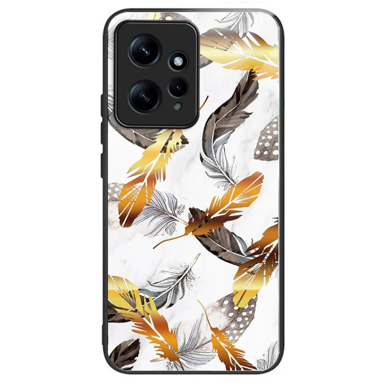 For Xiaomi Redmi Note 12 4G Pattern Tempered Glass Phone Cover TPU Bumper Protection