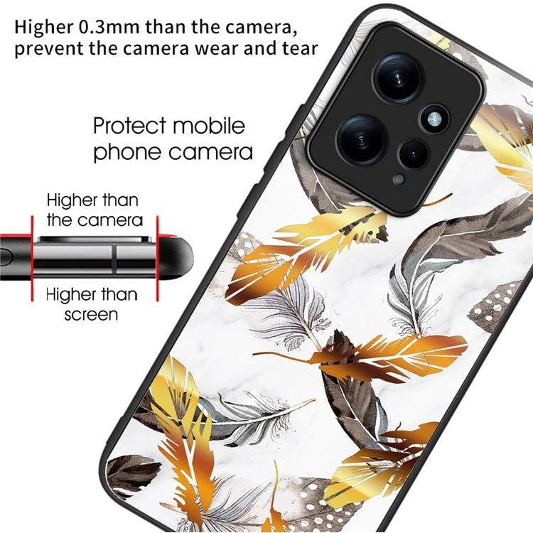 For Xiaomi Redmi Note 12 4G Pattern Tempered Glass Phone Cover TPU Bumper Protection