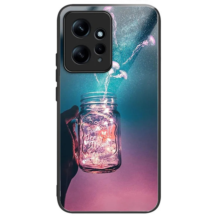 For Xiaomi Redmi Note 12 4G Pattern Tempered Glass Phone Cover TPU Bumper Protection