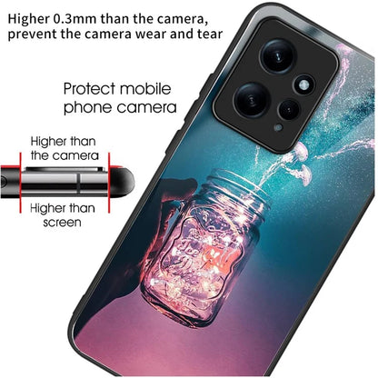 For Xiaomi Redmi Note 12 4G Pattern Tempered Glass Phone Cover TPU Bumper Protection