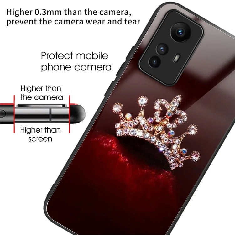 For Xiaomi Redmi Note 12S 4G Pattern Design Tempered Glass Phone Case Anti-Drop Cover
