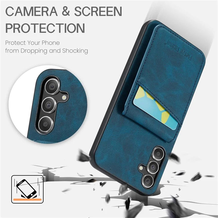 FIERRE SHANN For Samsung Galaxy A15 4G / 5G Cell Phone Case PU+TPU Crazy Horse Texture Cover