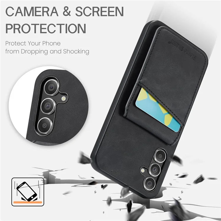 FIERRE SHANN For Samsung Galaxy A15 4G / 5G Cell Phone Case PU+TPU Crazy Horse Texture Cover
