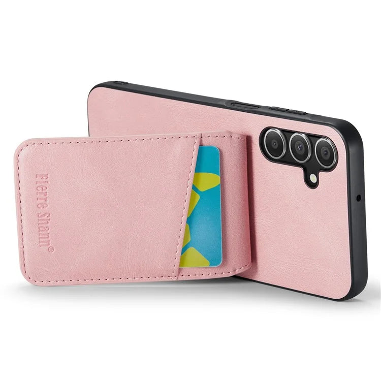 FIERRE SHANN For Samsung Galaxy A14 4G / 5G Case Card Slots PU Leather+TPU Phone Cover