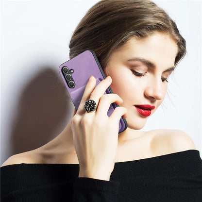 FIERRE SHANN For Samsung Galaxy A14 4G / 5G Case Card Slots PU Leather+TPU Phone Cover