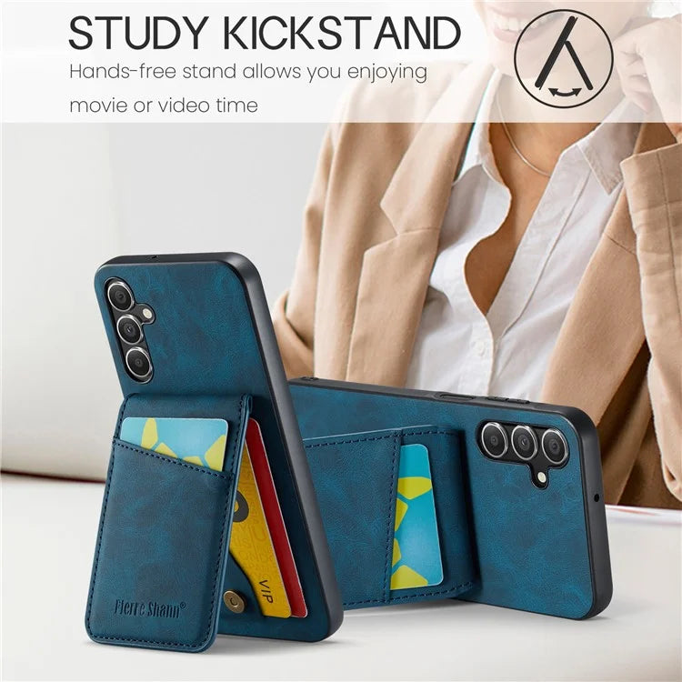 FIERRE SHANN For Samsung Galaxy A14 4G / 5G Case Card Slots PU Leather+TPU Phone Cover