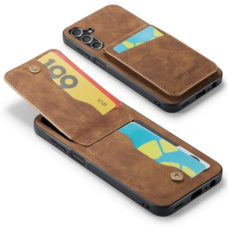 FIERRE SHANN For Samsung Galaxy A14 4G / 5G Case Card Slots PU Leather+TPU Phone Cover