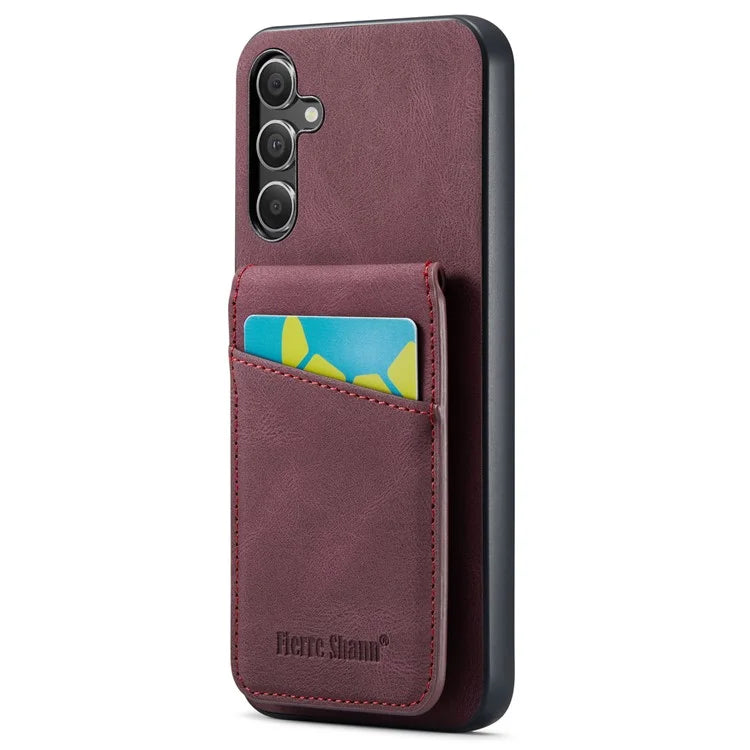 FIERRE SHANN For Samsung Galaxy A14 4G / 5G Case Card Slots PU Leather+TPU Phone Cover