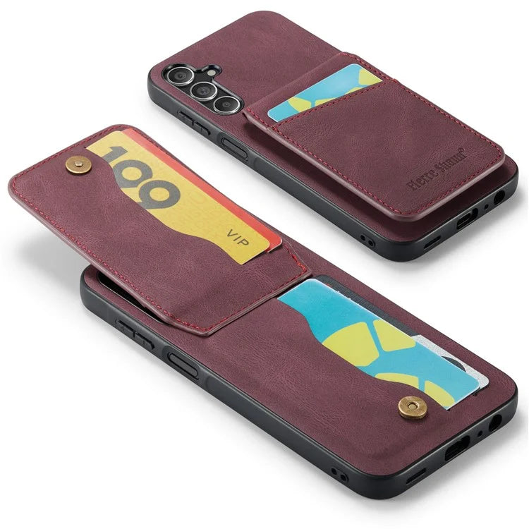 FIERRE SHANN For Samsung Galaxy A14 4G / 5G Case Card Slots PU Leather+TPU Phone Cover