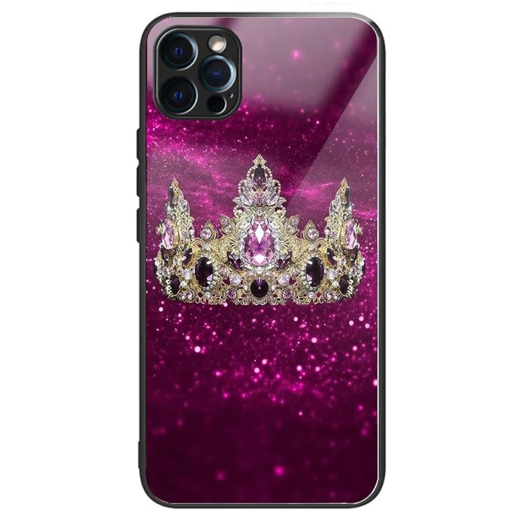 For iPhone 15 Pro Max Tempered Glass Back Cover Phone Case Pattern Anti-Scratch