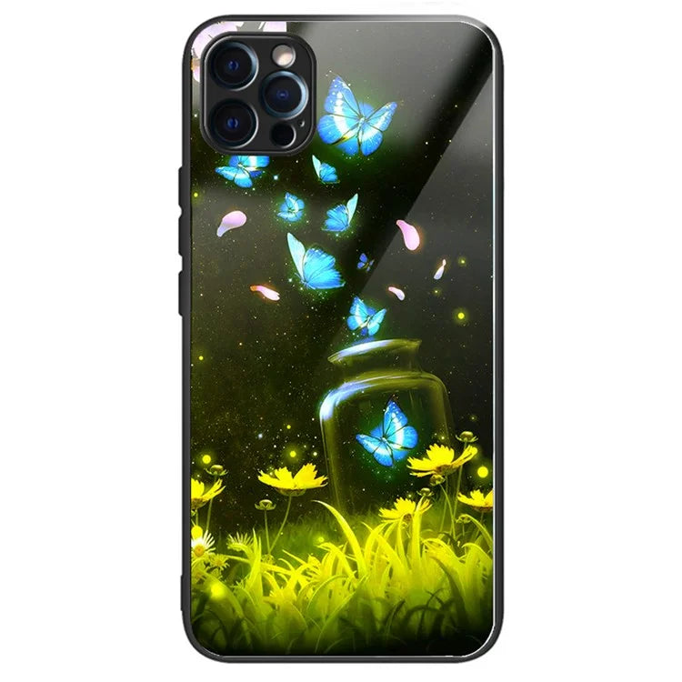 For iPhone 15 Pro Max Tempered Glass Back Cover Phone Case Pattern Anti-Scratch