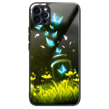 For iPhone 15 Pro Max Tempered Glass Back Cover Phone Case Pattern Anti-Scratch