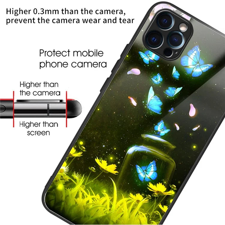For iPhone 15 Pro Max Tempered Glass Back Cover Phone Case Pattern Anti-Scratch