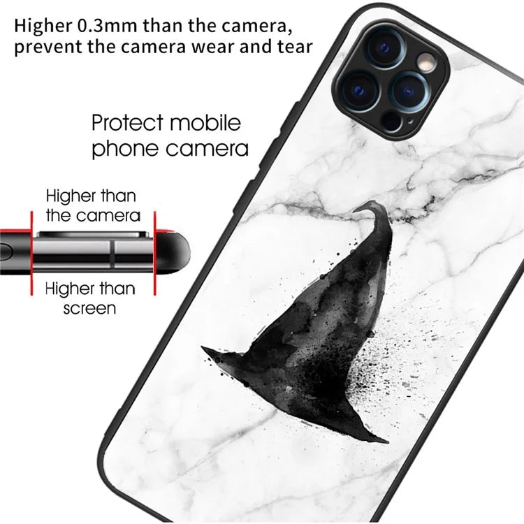 For iPhone 15 Pro Max Tempered Glass Back Cover Phone Case Pattern Anti-Scratch