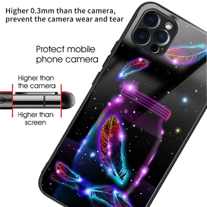 For iPhone 15 Pro Max Tempered Glass Back Cover Phone Case Pattern Anti-Scratch