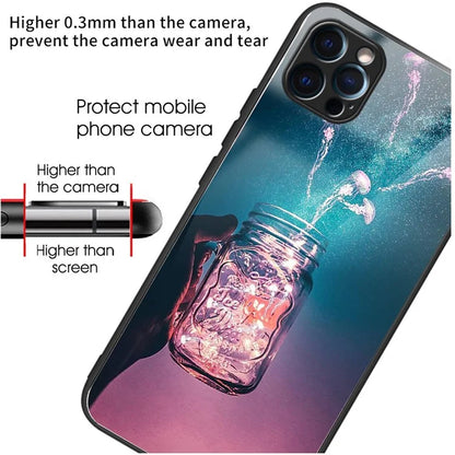For iPhone 15 Pro Max Tempered Glass Back Cover Phone Case Pattern Anti-Scratch