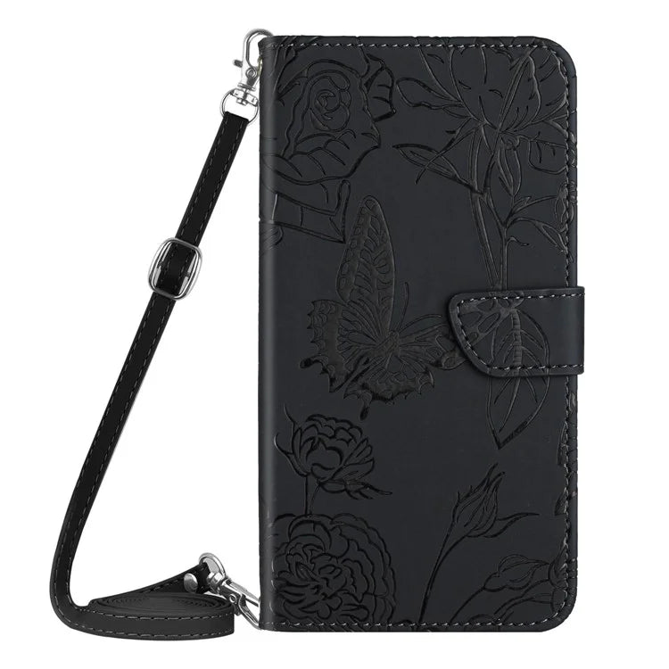 HT03 For Oppo A59 5G Butterfly Flower Phone Case Crossbody Leather Phone Cover