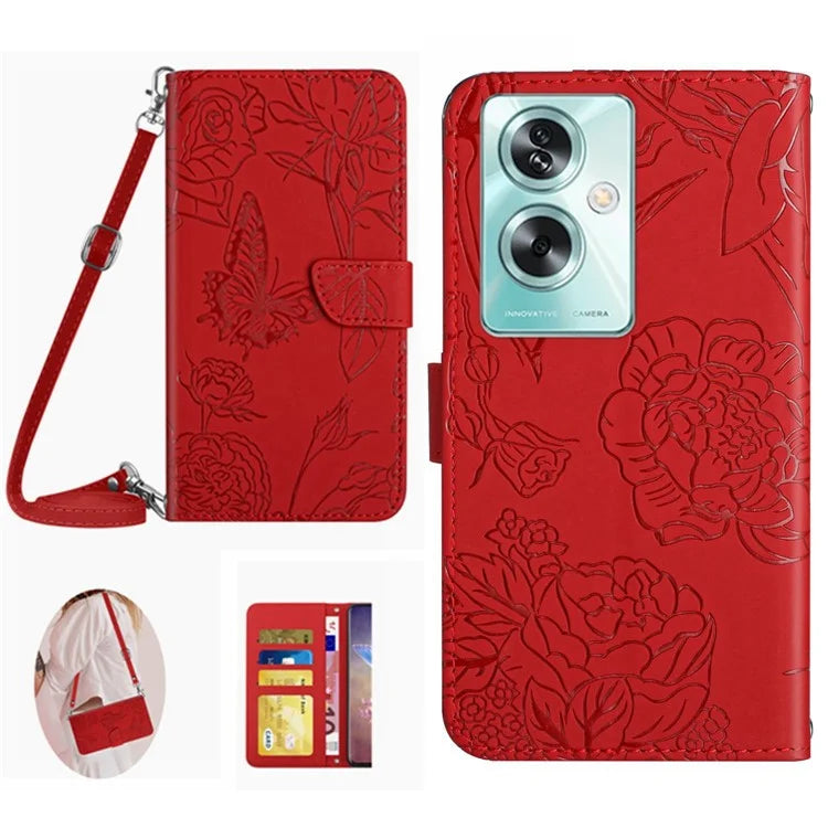 HT03 For Oppo A59 5G Butterfly Flower Phone Case Crossbody Leather Phone Cover
