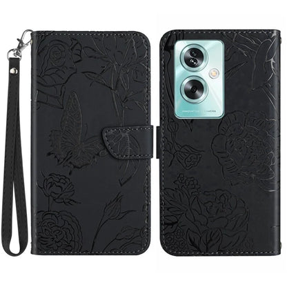 HT03 For Oppo A59 5G Wallet Leather Case Butterfly Flower with Hand Strap