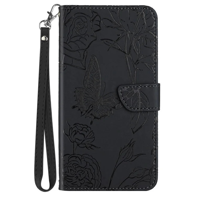HT03 For Oppo A59 5G Wallet Leather Case Butterfly Flower with Hand Strap