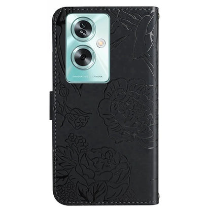 HT03 For Oppo A59 5G Wallet Leather Case Butterfly Flower with Hand Strap