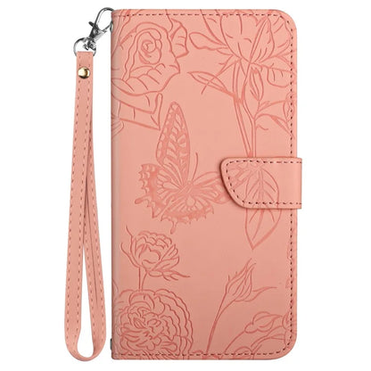 HT03 For Oppo A59 5G Wallet Leather Case Butterfly Flower with Hand Strap