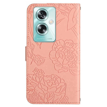 HT03 For Oppo A59 5G Wallet Leather Case Butterfly Flower with Hand Strap