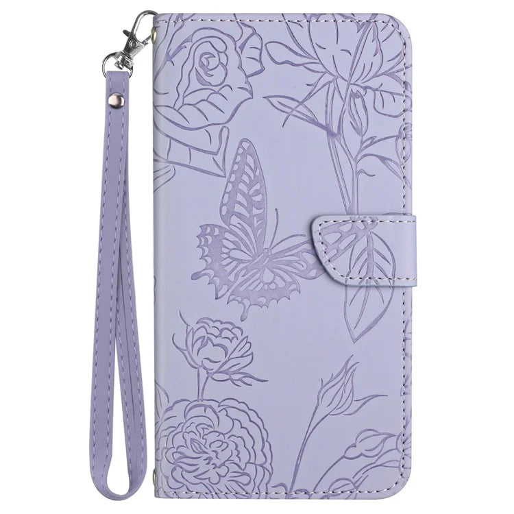 HT03 For Oppo A59 5G Wallet Leather Case Butterfly Flower with Hand Strap